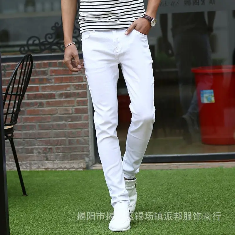 White Slim Fit Pencil Pants for Men 2021 Spring - Image 4