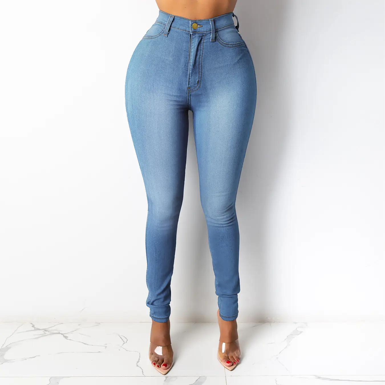 Women Slim Fit Jeans High Waist Blue 2023 - Image 3