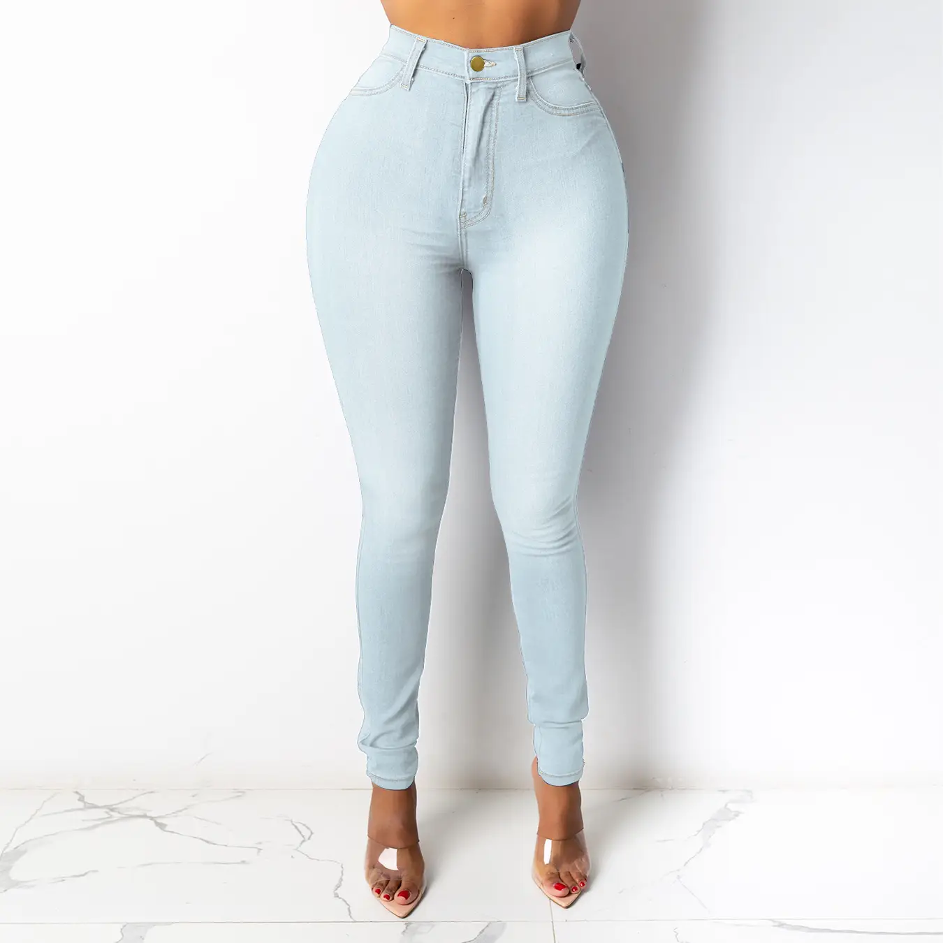Women Slim Fit Jeans High Waist Blue 2023 - Image 4
