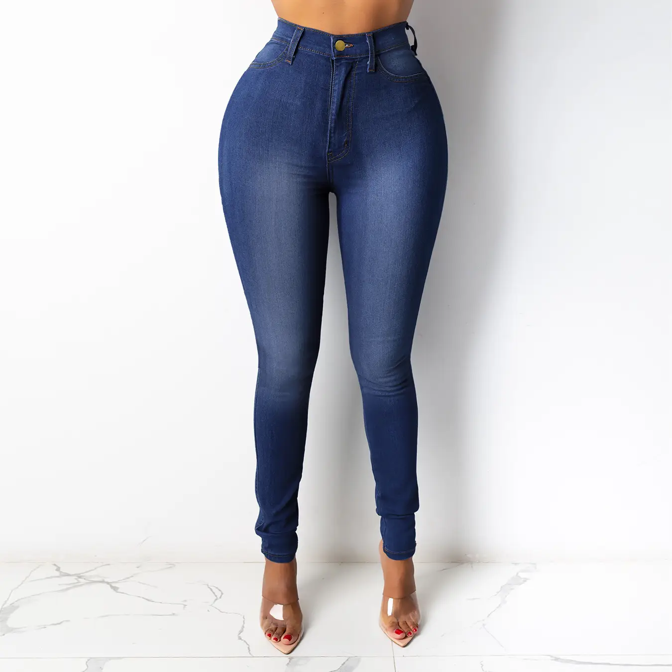 Women Slim Fit Jeans High Waist Blue 2023 - Image 2