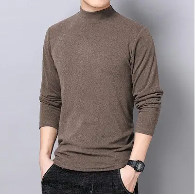 Men's White Long Sleeve T-Shirt with Collar Cut - Image 3