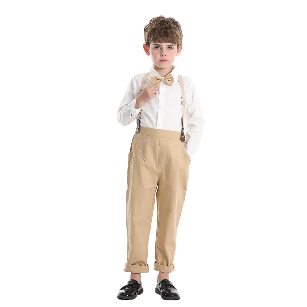 Korean Style Boys One Year Old Suit White Shirt Strapper Pants