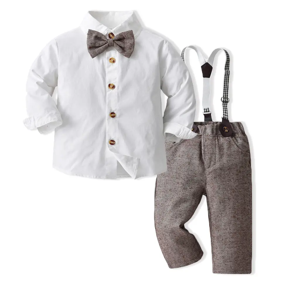 Korean Style Boys One Year Old Suit White Shirt Strapper Pants