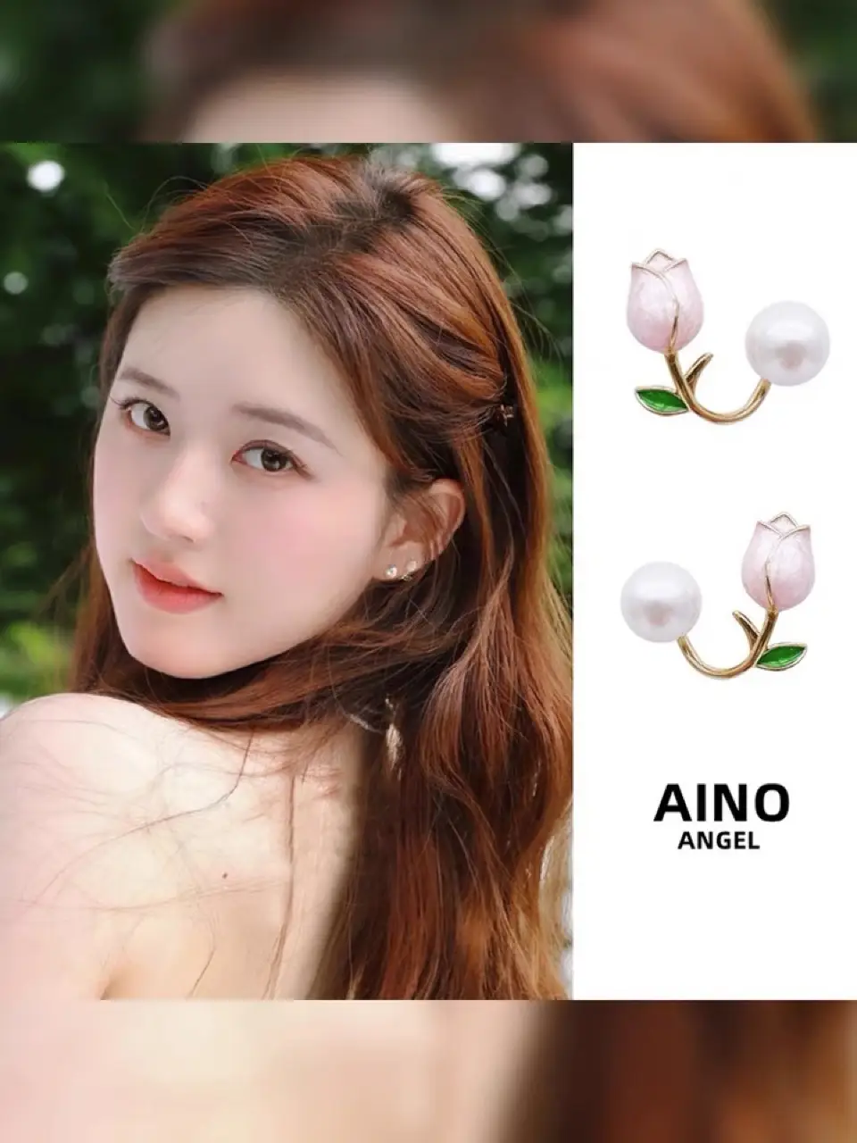 Painted Pink Tulip Pearl Earrings for Women — feature 10