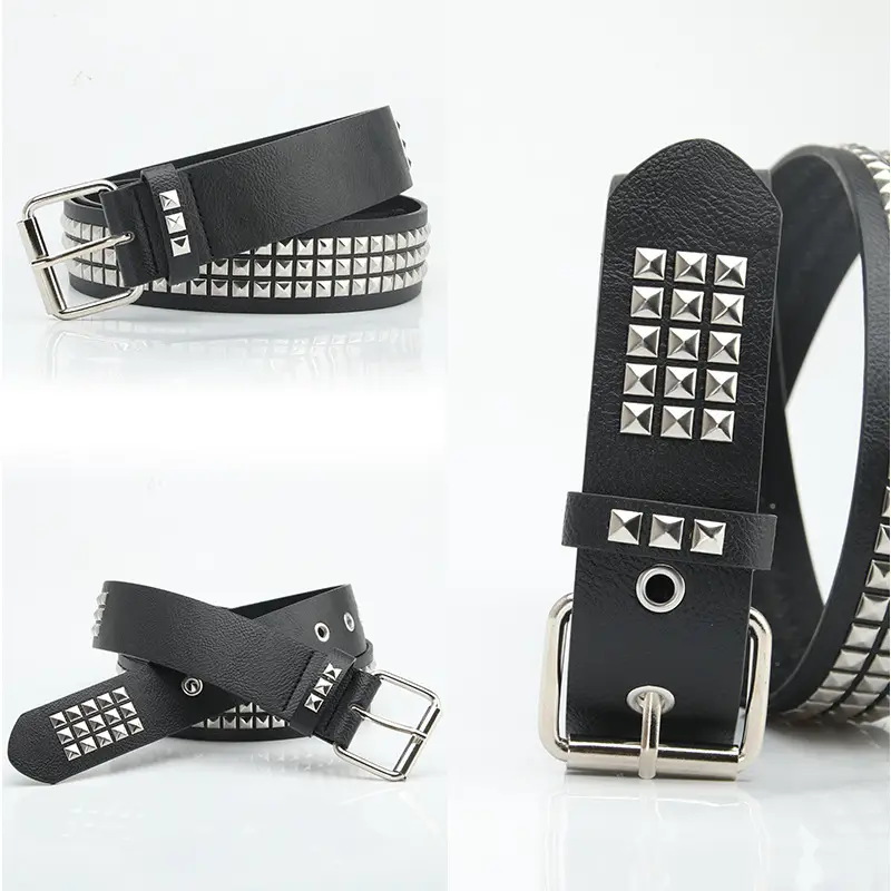 Black Punk Belt with Square Rivets for Men Women - Image 2