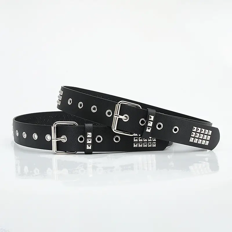 Black Punk Belt with Square Rivets for Men Women - Image 3