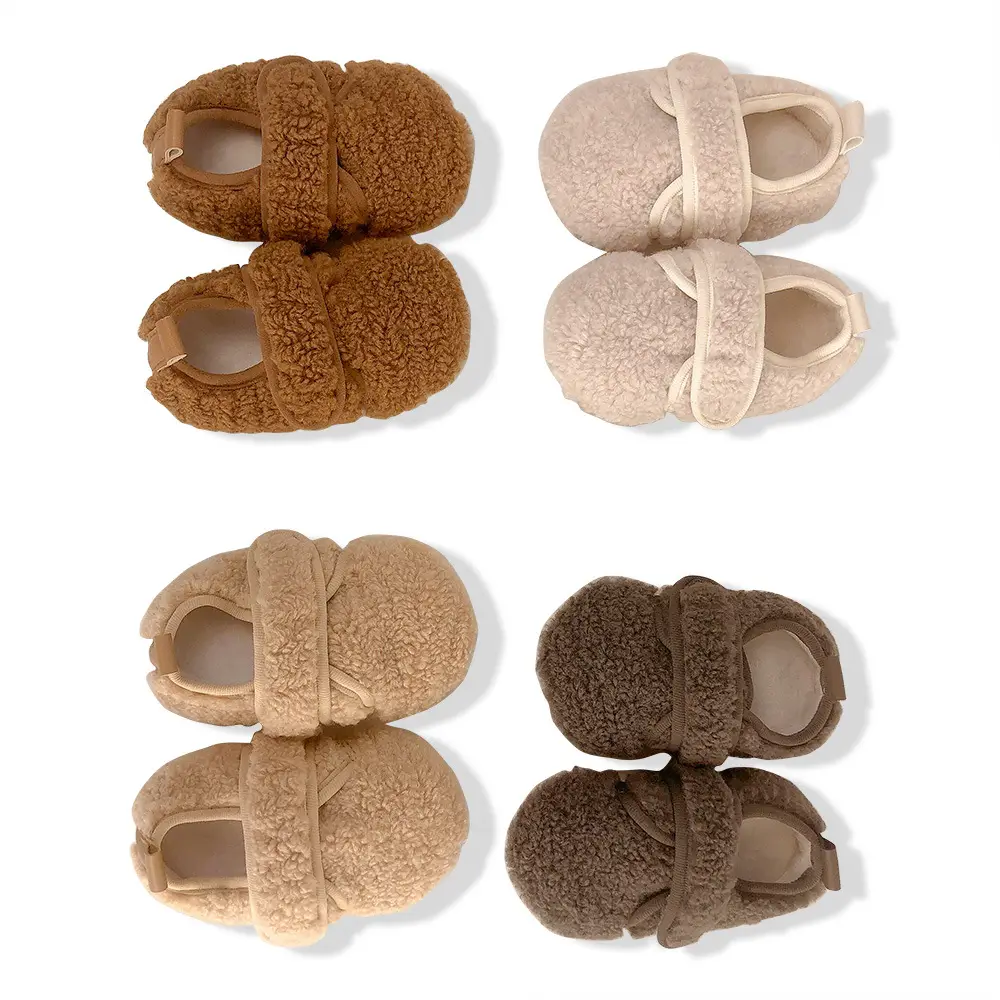 Korean Style Fleece Lined Baby Shoes Brown Beige