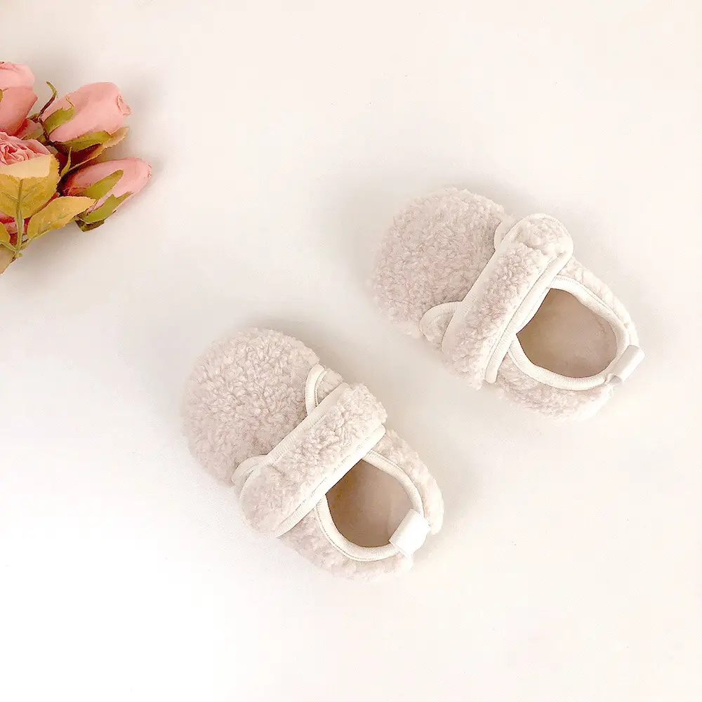 Korean Style Fleece Lined Baby Shoes Brown Beige