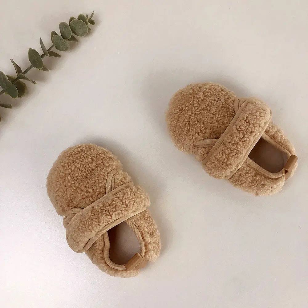 Korean Style Fleece Lined Baby Shoes Brown Beige
