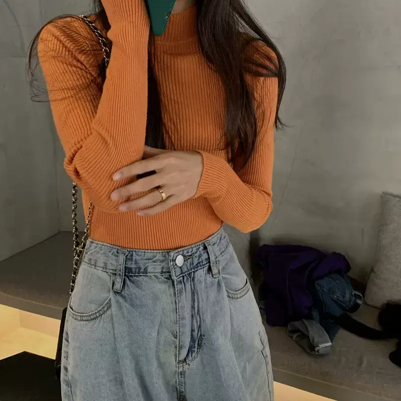 Women's Purple Knitted Half Turtleneck Top — feature 11