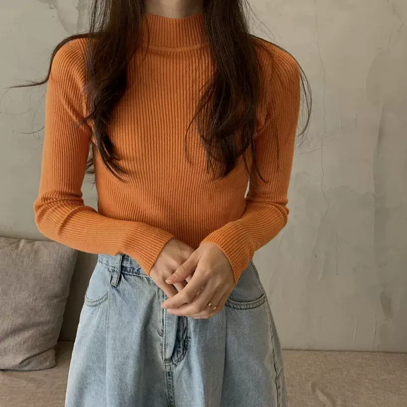 Women's Purple Knitted Half Turtleneck Top — feature 13