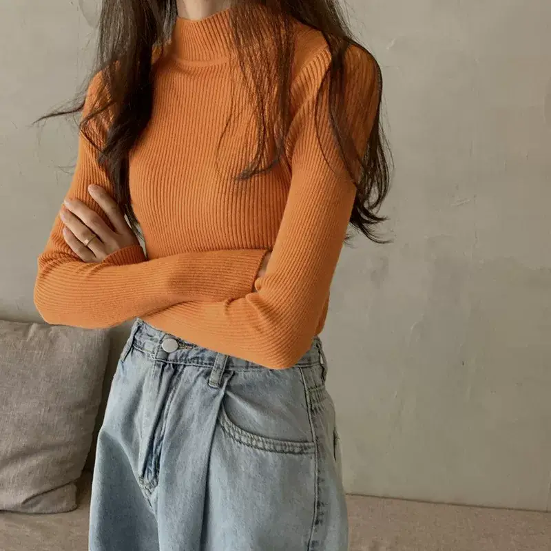 Women's Purple Knitted Half Turtleneck Top — feature 14