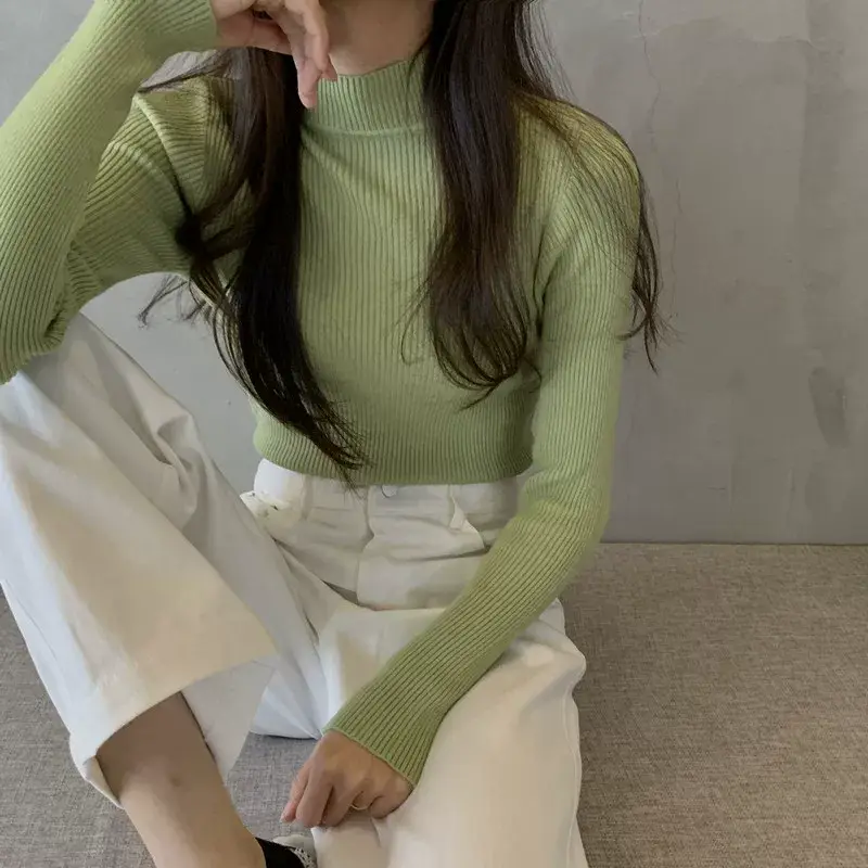 Women's Purple Knitted Half Turtleneck Top — feature 17