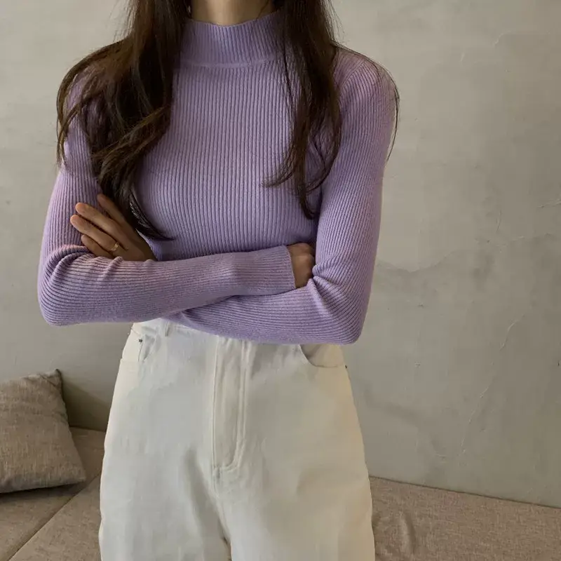 Women's Purple Knitted Half Turtleneck Top — feature 22