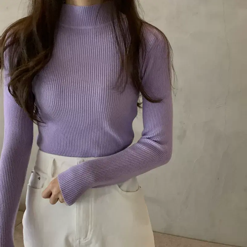 Women's Purple Knitted Half Turtleneck Top — feature 23