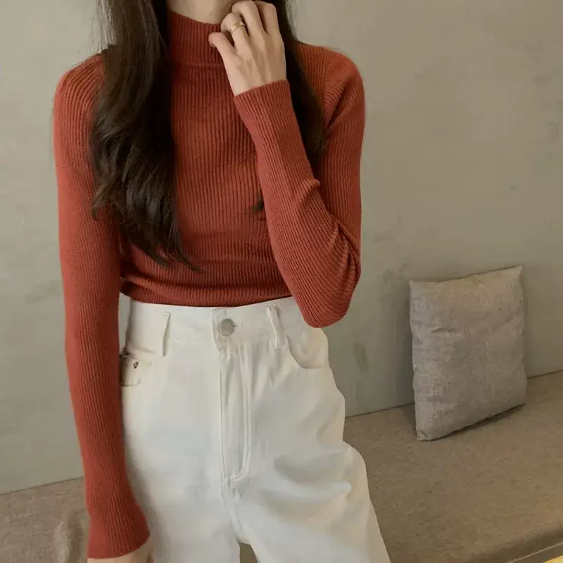Women's Purple Knitted Half Turtleneck Top — feature 25