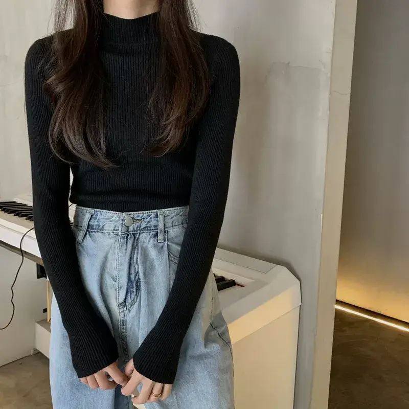 Women's Purple Knitted Half Turtleneck Top — feature 32