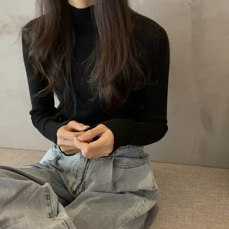 Women's Purple Knitted Half Turtleneck Top — feature 33