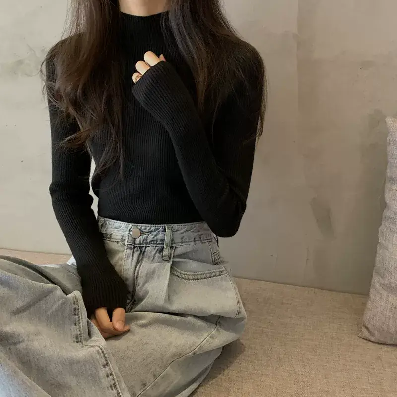 Women's Purple Knitted Half Turtleneck Top — feature 35