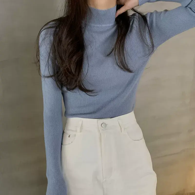 Women's Purple Knitted Half Turtleneck Top — feature 37