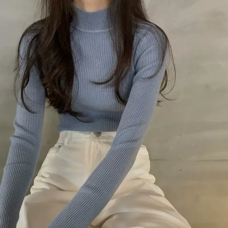 Women's Purple Knitted Half Turtleneck Top — feature 38