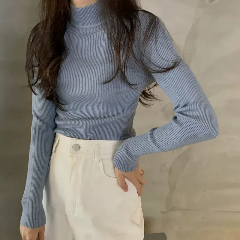 Women's Purple Knitted Half Turtleneck Top — feature 39