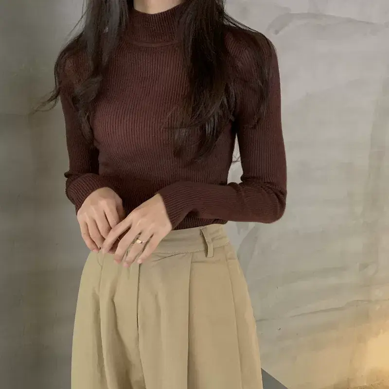 Women's Purple Knitted Half Turtleneck Top — feature 44
