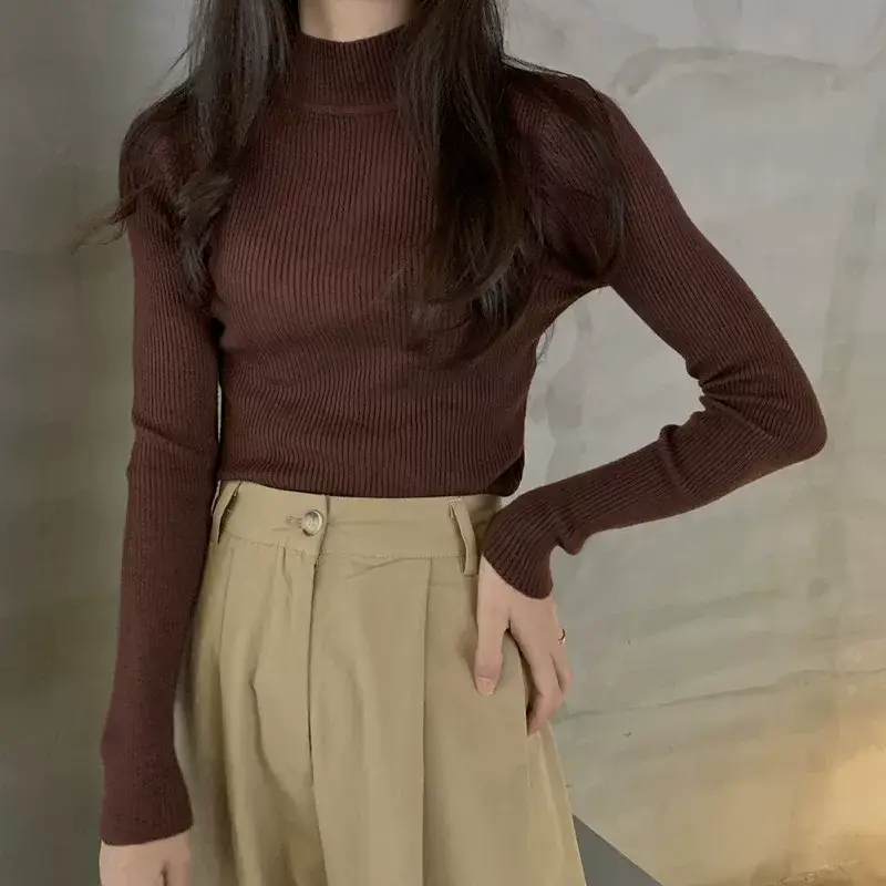 Women's Purple Knitted Half Turtleneck Top — feature 45