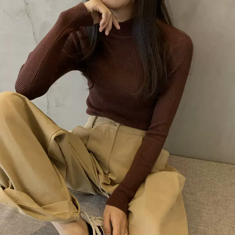 Women's Purple Knitted Half Turtleneck Top — feature 46