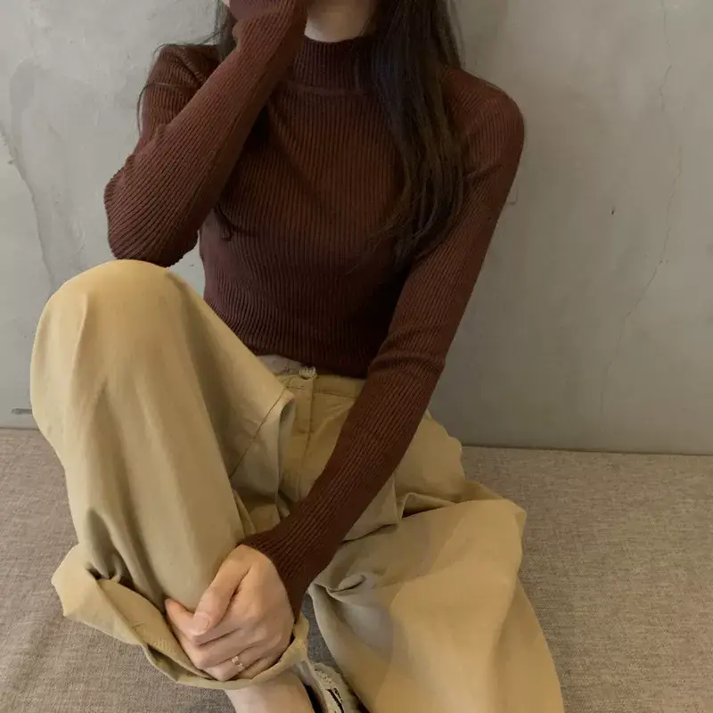 Women's Purple Knitted Half Turtleneck Top — feature 47
