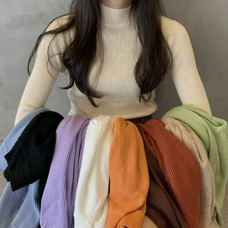 Women's Purple Knitted Half Turtleneck Top — feature 49