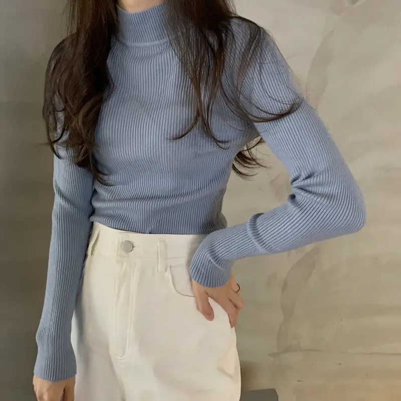 Women's Purple Knitted Half Turtleneck Top - Image 3