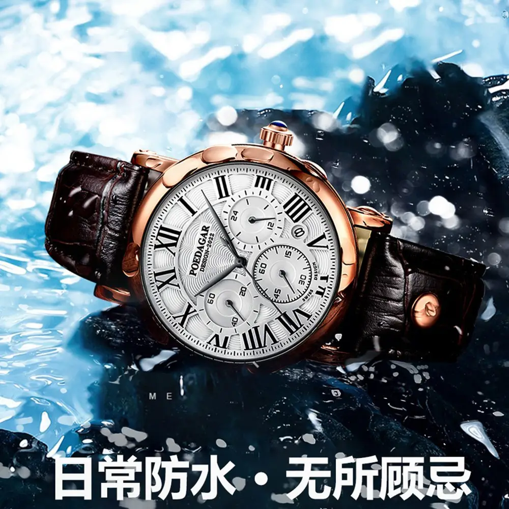 Pordagar Men's Quartz Watch with Leather Belt - Image 9
