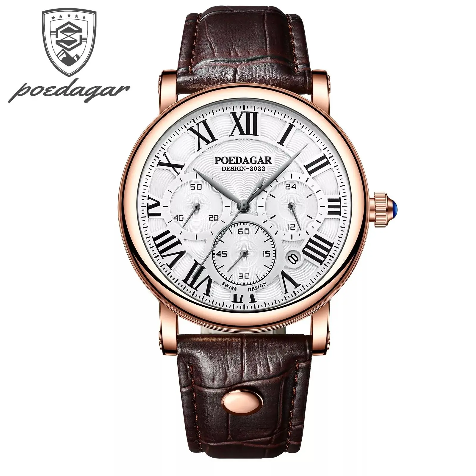 Pordagar Men's Quartz Watch with Leather Belt - Image 2