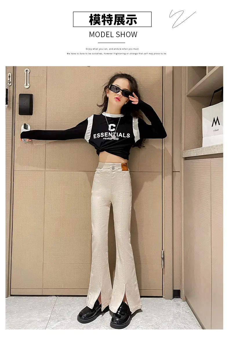 Girls Flared Pants Spring Autumn New Casual Slit Length — feature 14