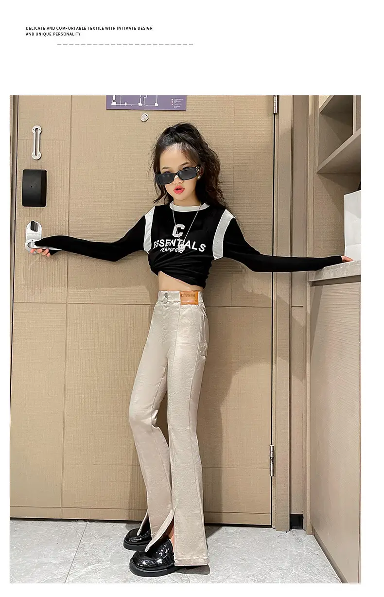 Girls Flared Pants Spring Autumn New Casual Slit Length — feature 15