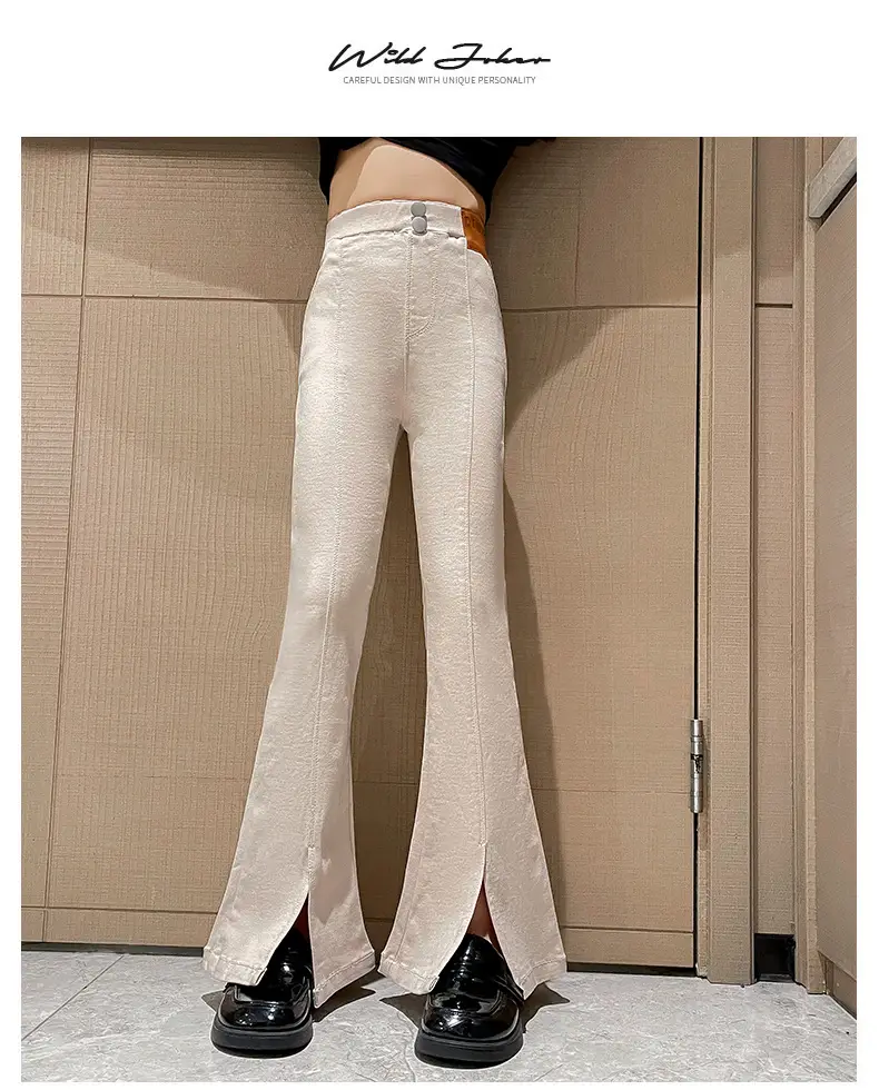 Girls Flared Pants Spring Autumn New Casual Slit Length — feature 17