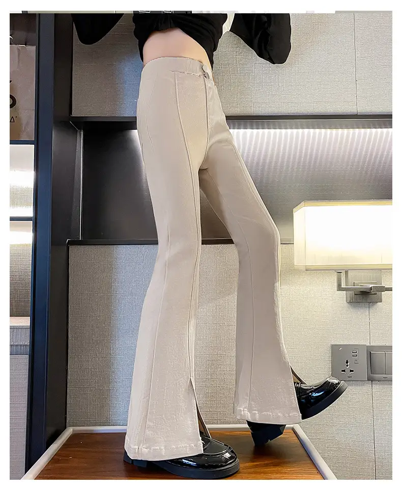 Girls Flared Pants Spring Autumn New Casual Slit Length — feature 21