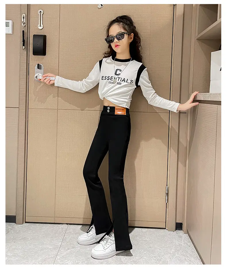 Girls Flared Pants Spring Autumn New Casual Slit Length — feature 22