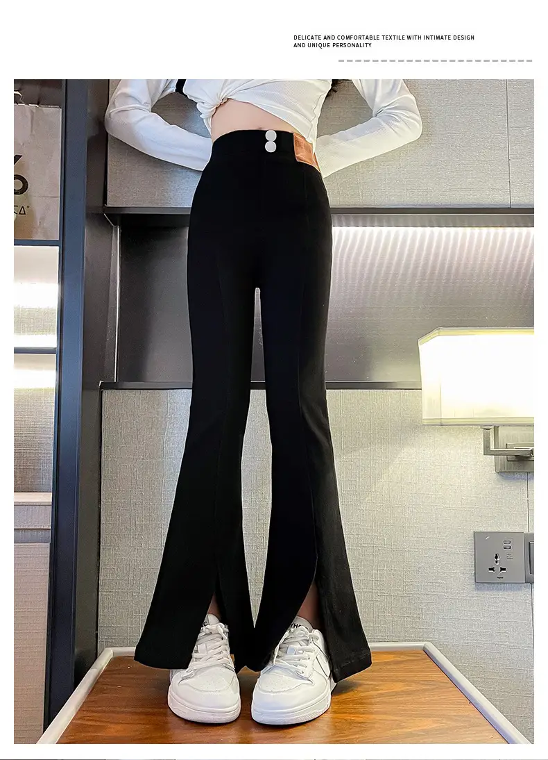 Girls Flared Pants Spring Autumn New Casual Slit Length — feature 27