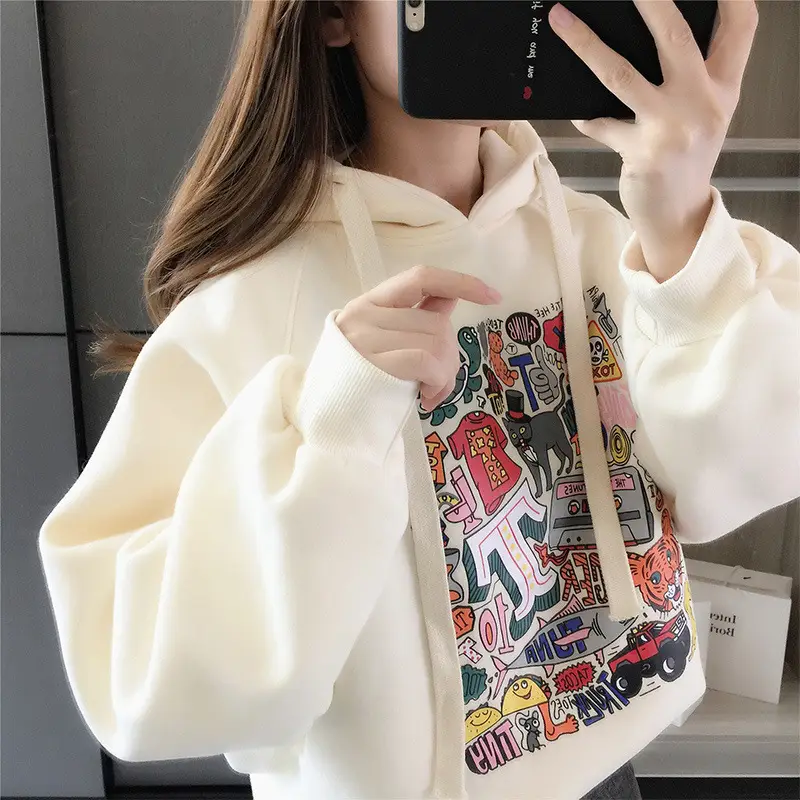 Girls Fleece Hoodie Green Graphic Print Long Sleeve