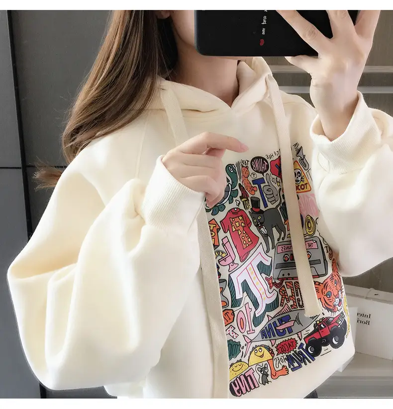 Girls Fleece Hoodie Green Graphic Print Long Sleeve — feature 11