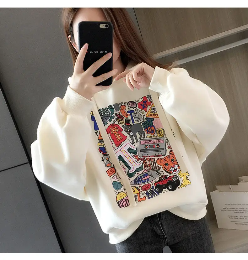 Girls Fleece Hoodie Green Graphic Print Long Sleeve — feature 12