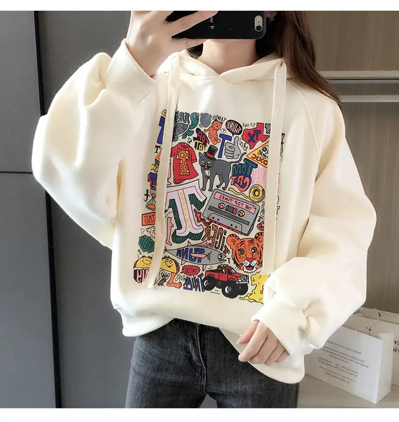Girls Fleece Hoodie Green Graphic Print Long Sleeve — feature 13