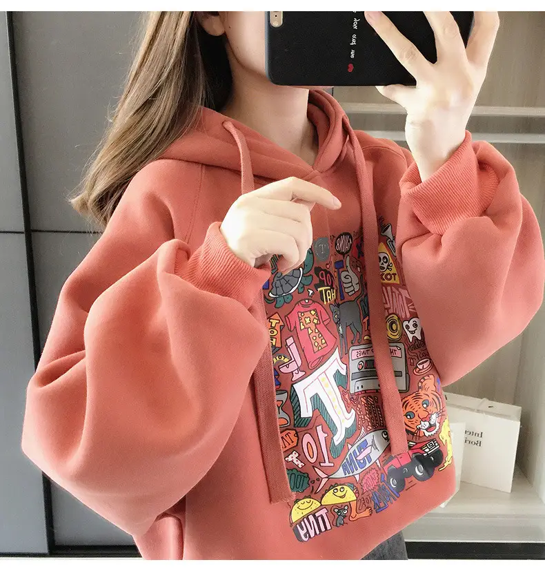 Girls Fleece Hoodie Green Graphic Print Long Sleeve — feature 8