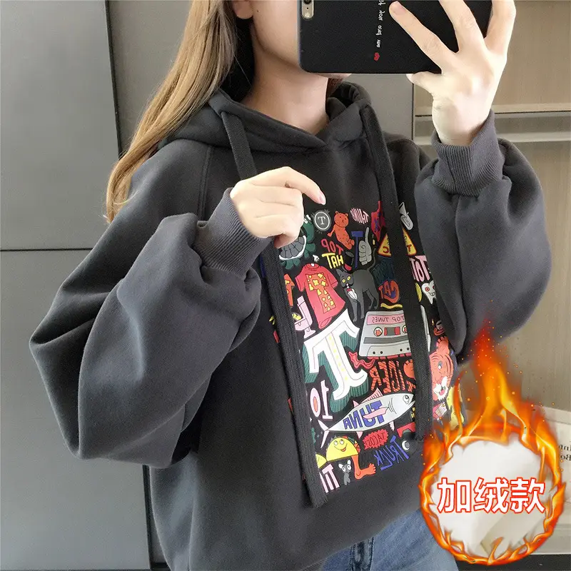 Girls Fleece Hoodie Green Graphic Print Long Sleeve