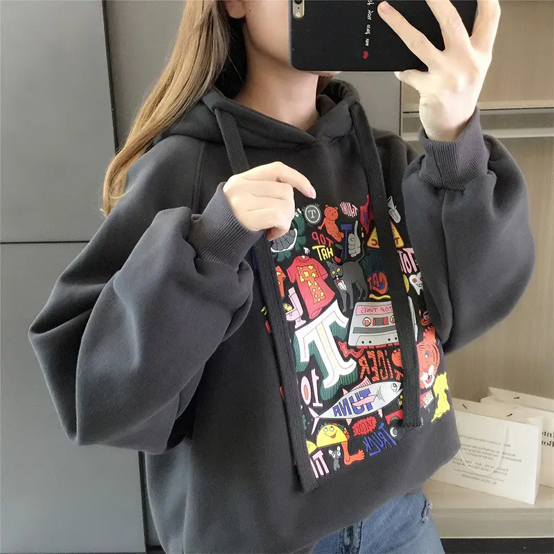 Girls Fleece Hoodie Green Graphic Print Long Sleeve