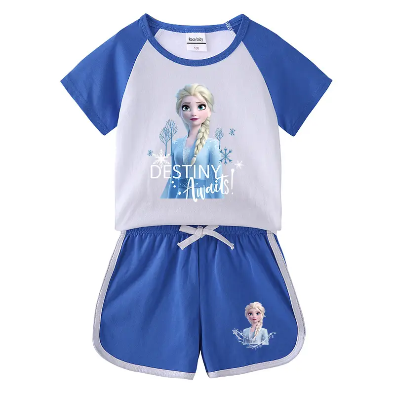 2023 Frozen Print Boys Girls T-Shirt Shorts Set - Image 2