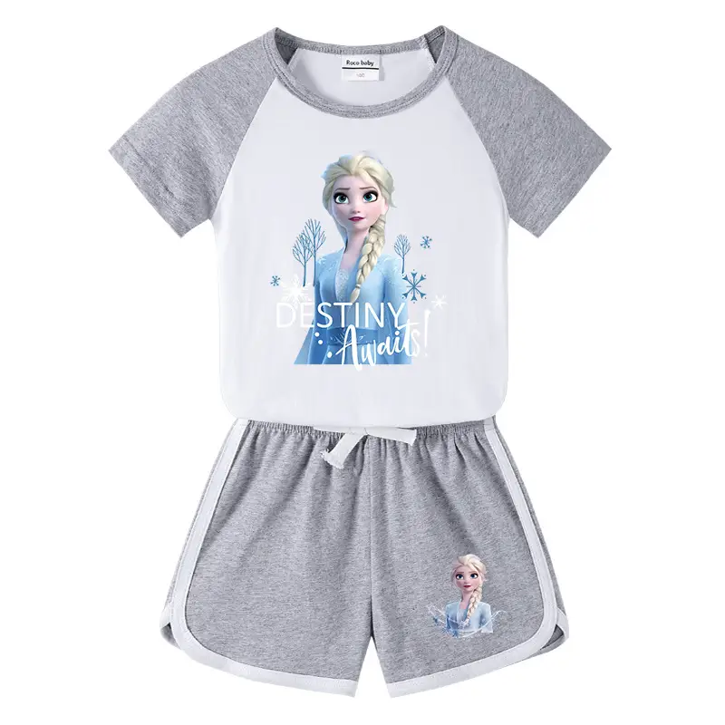 2023 Frozen Print Boys Girls T-Shirt Shorts Set - Image 7