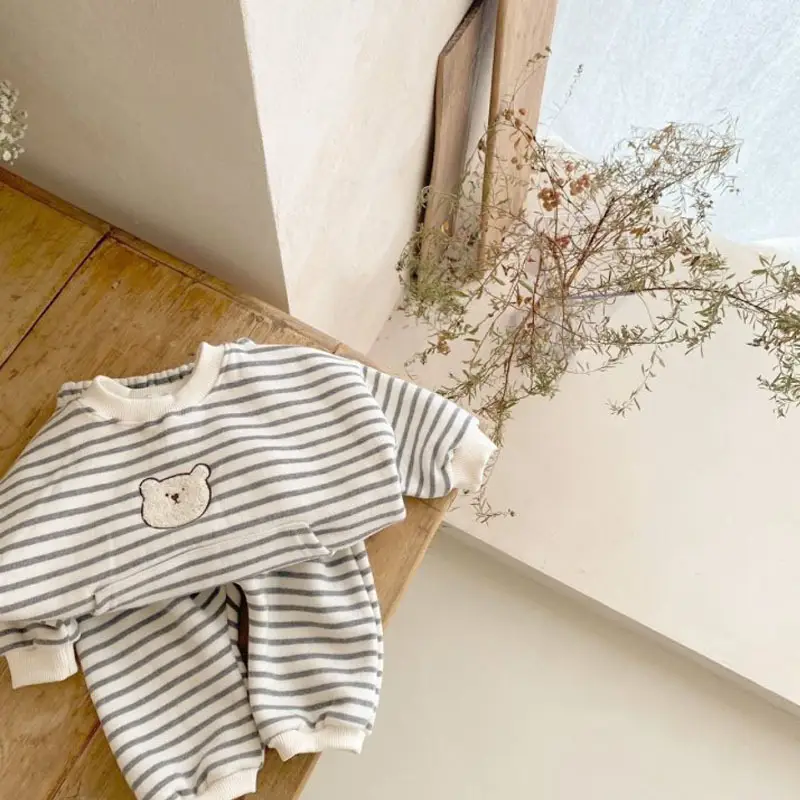 Korean Style Striped Bear Head Jumpsuit for Baby